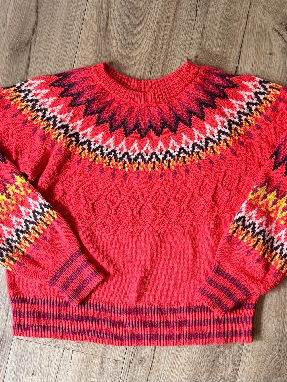 Sundance Red Fair Isle Nordic Cable-Knit Crewneck Sweater cotton wool blend PXS